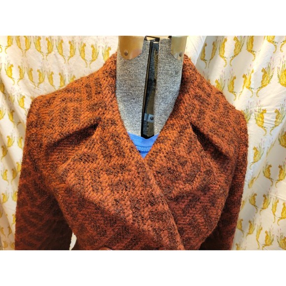 Vintage Herringbone Wool Designer Betty Rose Double Breasted Cranberry Swingcoat